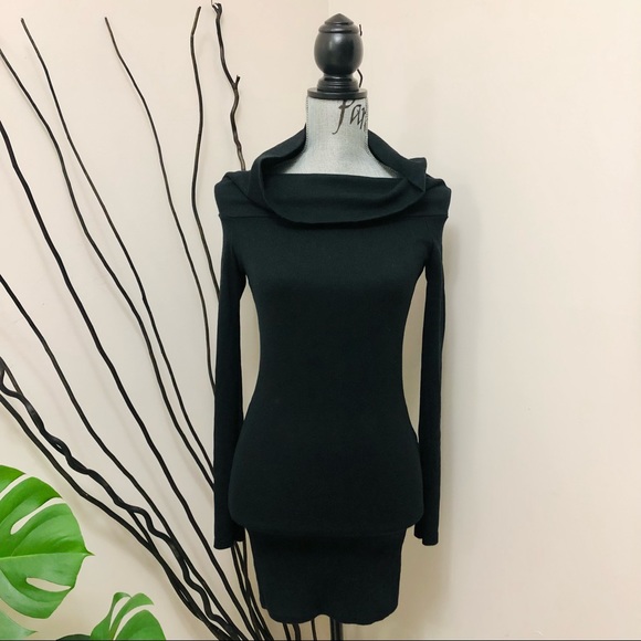 Zara Off Shoulder Mini Black Dress Knit Top Longsleeves - Picture 2 of 9